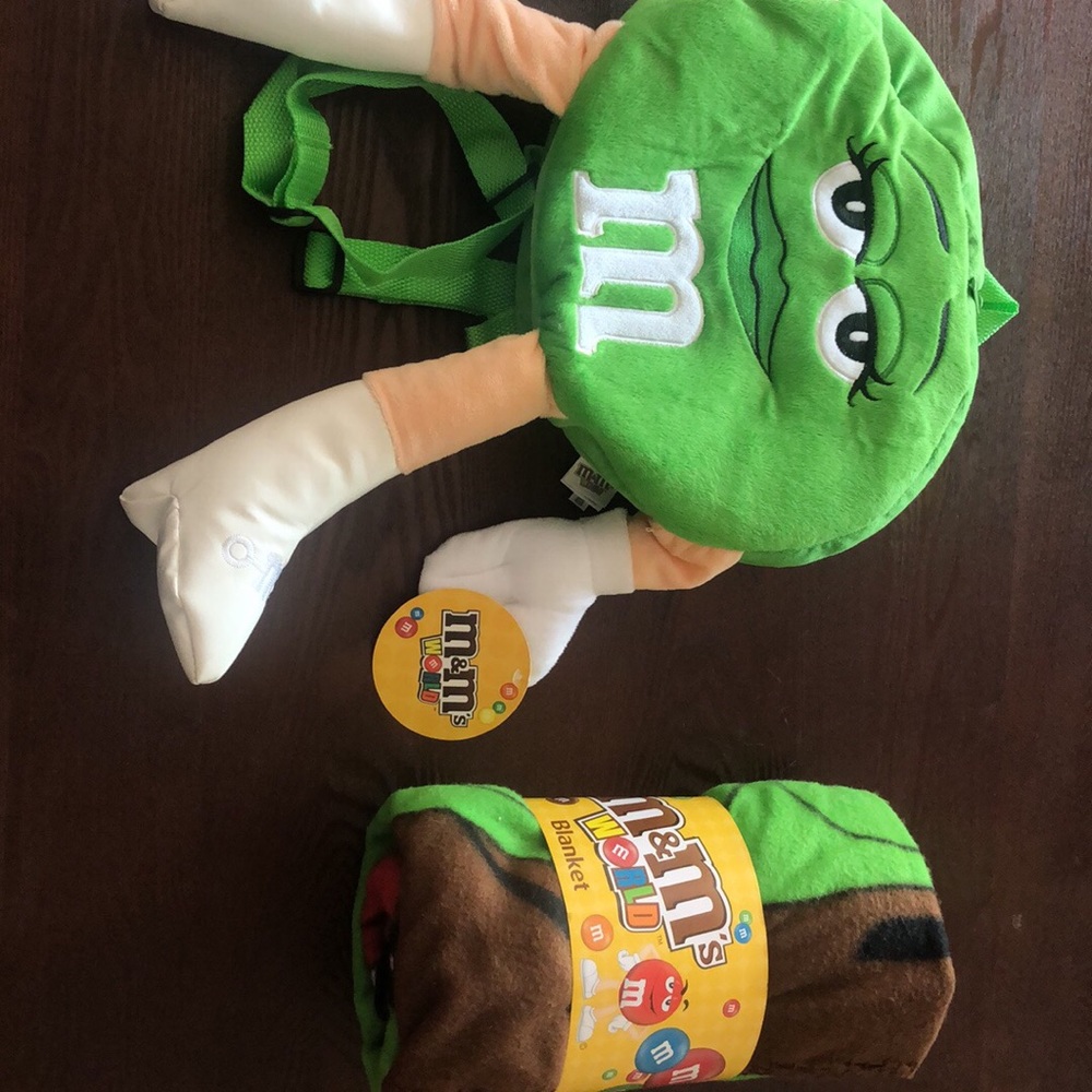 Green M&M Backpack and Blanket